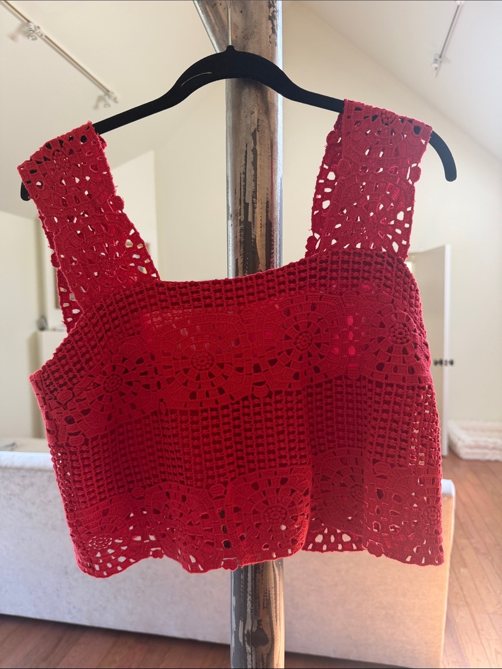 Marie Oliver Red Crochet Crop Tank